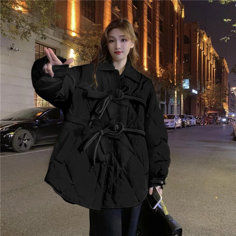 Button Big Size Cotton-padded Coat Long Sleeve Loose Fit Women Parkas Fashion Tide New Autumn Winter 2023