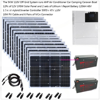 100W Lithium Battery Hybrid Inverter Home Off Grid Car Caravan Camping Solar Kit Complete 5KW 5000W 110v 220V PV Panel
