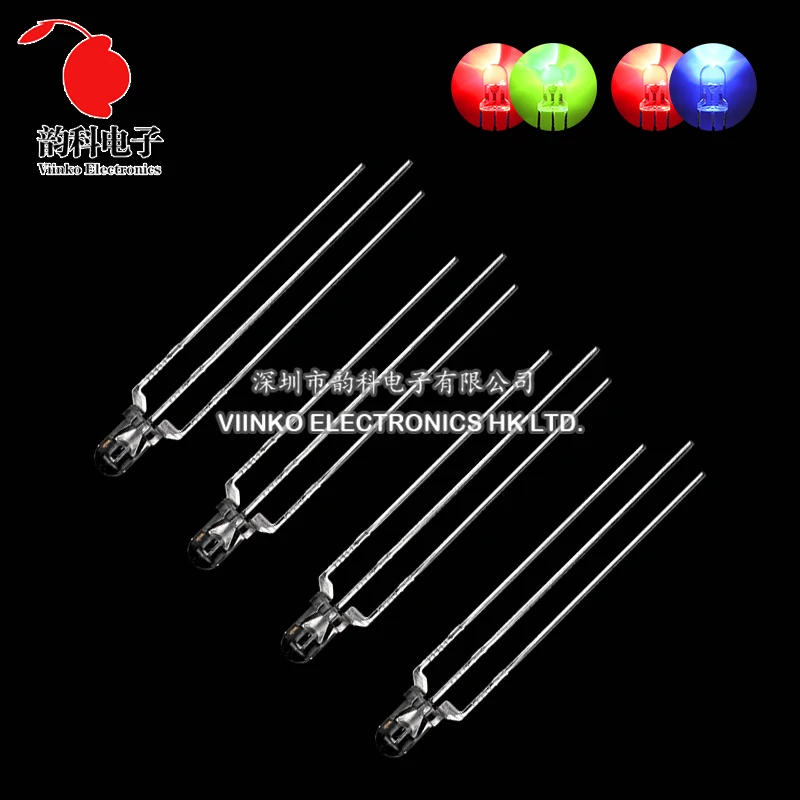 50szt F3 3MM Okrągła przezroczysta / przeciwmgielna dwukolorowa wspólna anoda / katoda LED czerwona i zielona czerwona i niebieska dwukolorowa 3-pinowa dioda elektroluminescencyjna