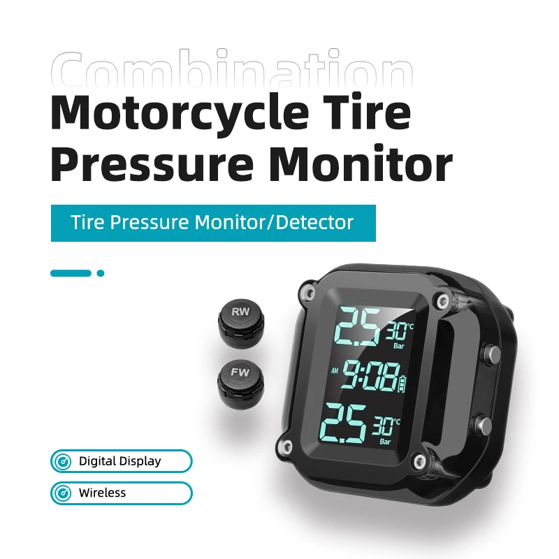 M5 External Motorcycle Tire Pressure Monitor Digital Display Combination Wireless Tire Pressure Detector - Practical Moto Tool
