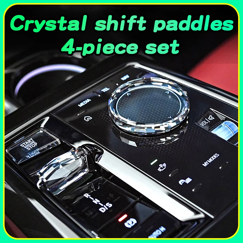 

LHD 4-piece set For BMW 5 Series i5 2024 year Crystal Shifter Paddle knob Start button Modification Car interior Accessories