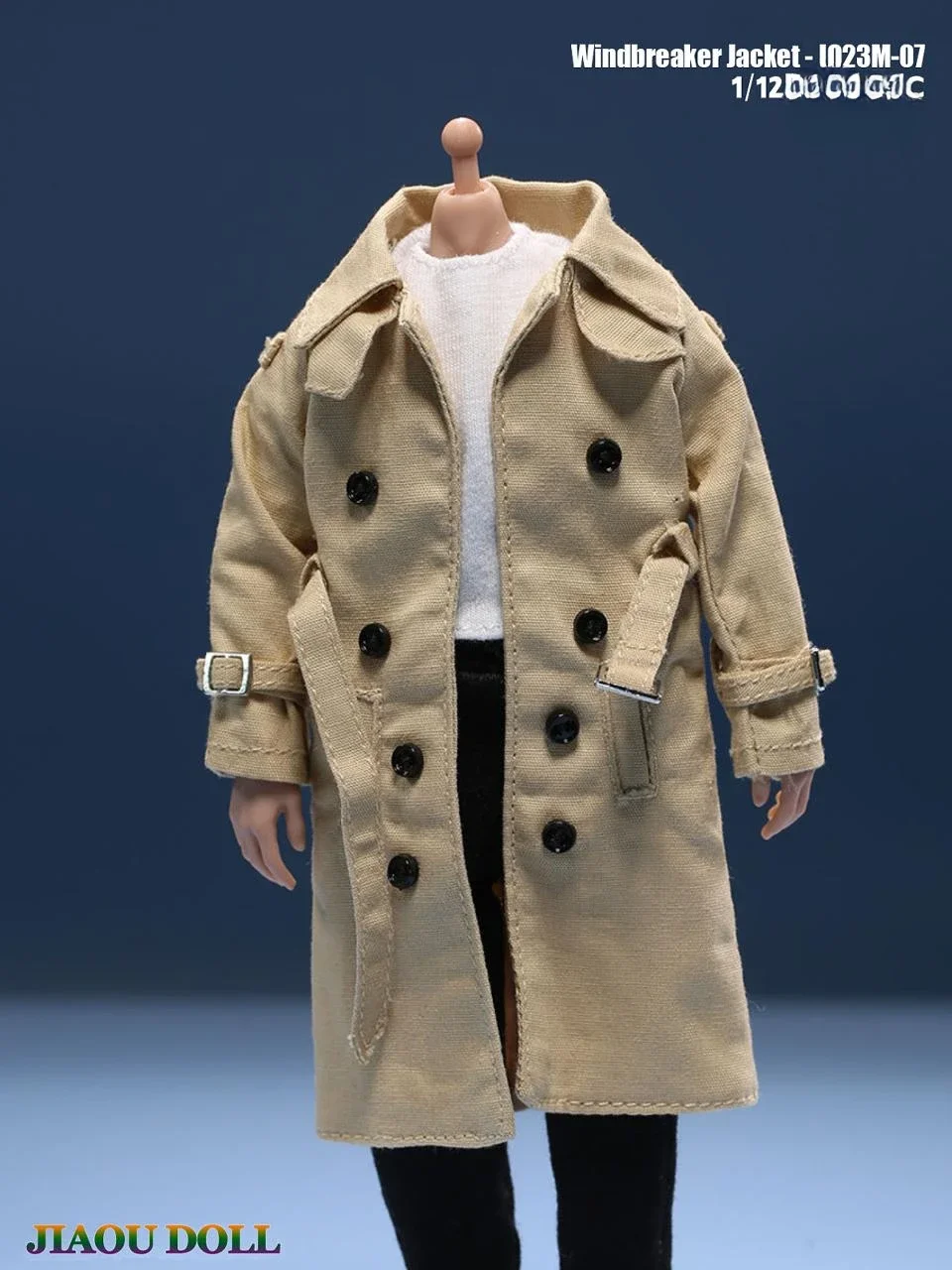 JO23M-07 1/12 Scale Male Women Soldier Double-Breasted Trench Coat with Belt Clothes Model for 6 Inch Action Figure Body