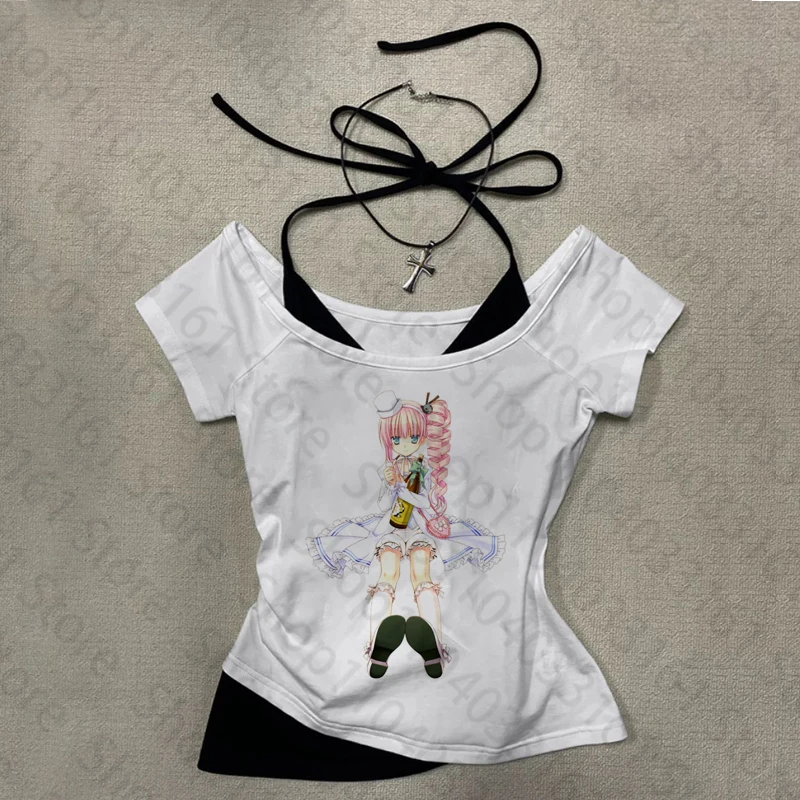 Vintage mujer moda Punk Emo chicas 2000s Top estética estampado de letras lindo bebé camisetas ropa de calle manga corta estilo Y2k Crop Top