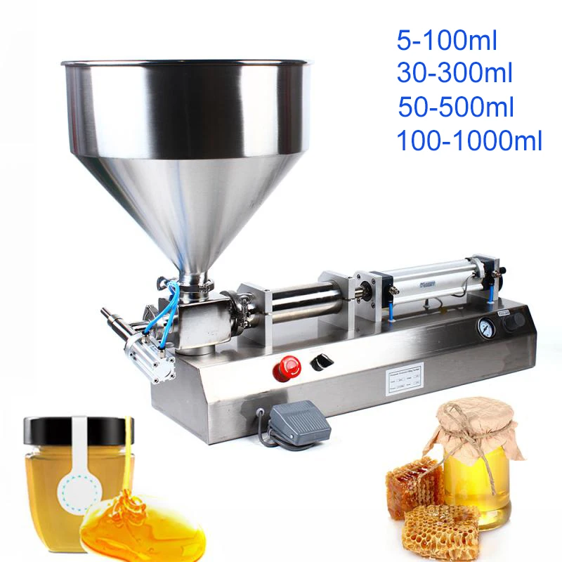 

5-1000ml Paste Filling Machine Piston Filler Lotion Shampoo Cream Honey Sauce Peanut Butter Pneumatic Semi Auto Single Head Need