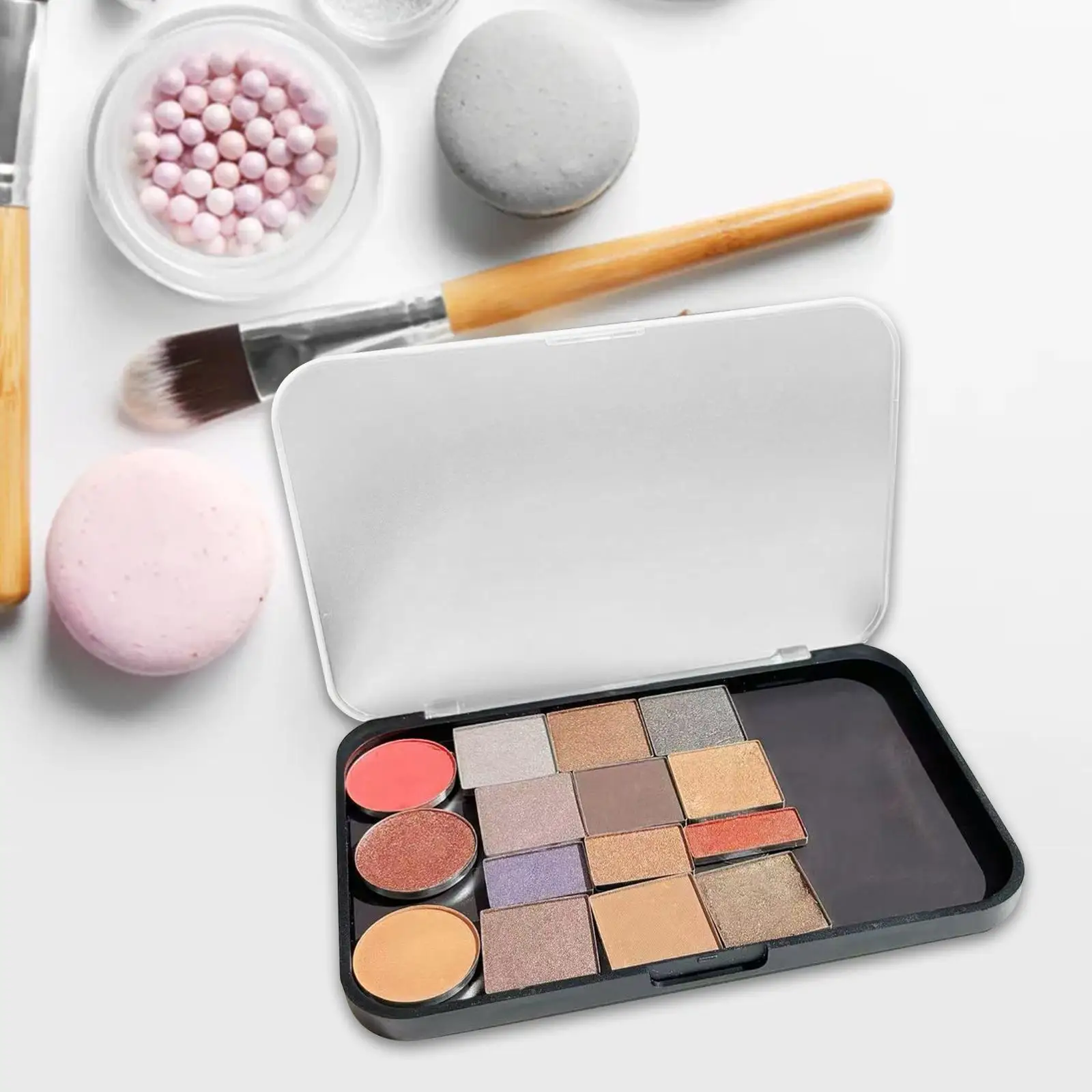 Palette de maquillage vide avec boîte de rangement de distribution de fard à paupières transparent givré
