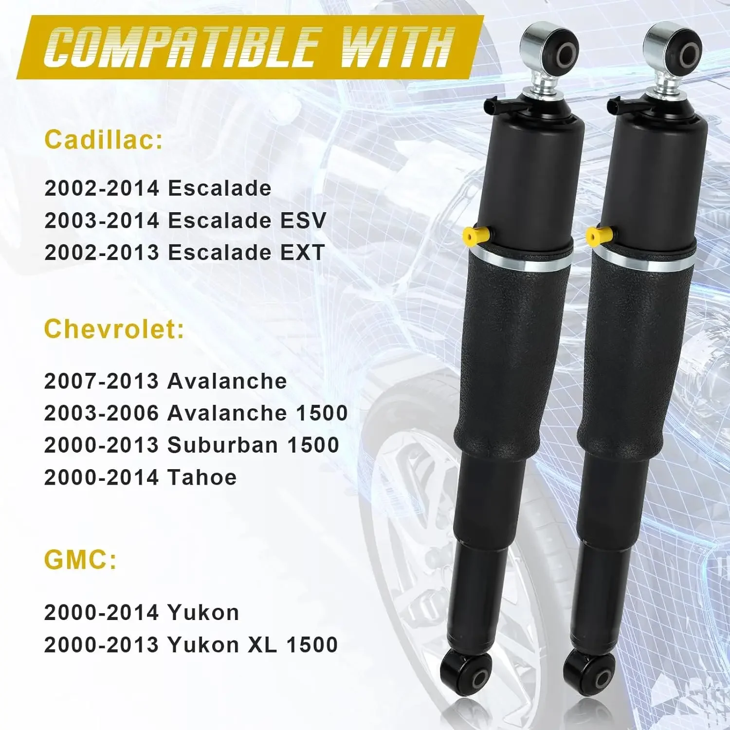 4PCS Front&Rear Shock Absorber Air Suspension for Cadillac Escalade GMC Yukon 22187159  25979391