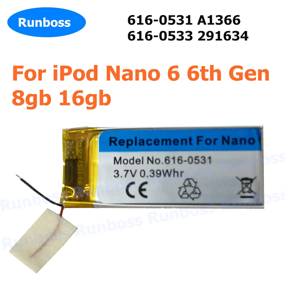 

New 616-0531 A1366 616-0533 291634 115mAh Replacement for iPod Nano 6 6th Gen 8gb 16gb Battery Batteries Bateria Batteriej