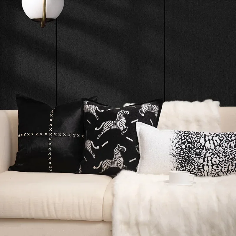 Light Luxury Antique Style Living Room Sofa Decoration Cushion Cover Black and White Cheetah Pillowcase