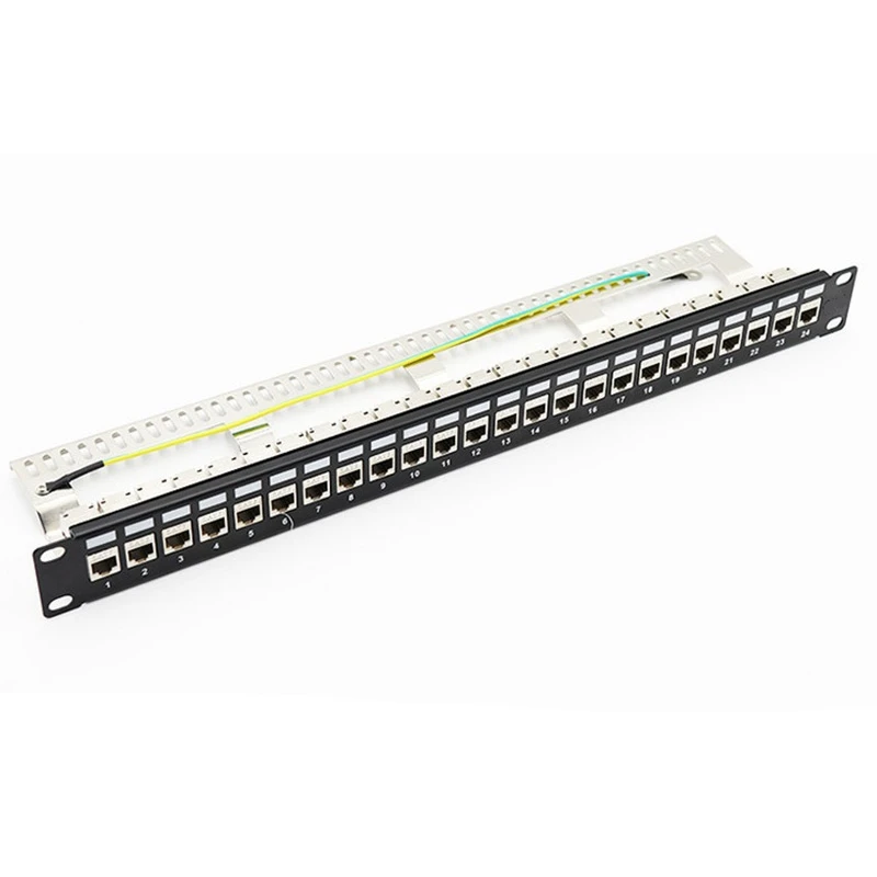 Cat7 Patch Panel 24Port CAT7/CAT6A Patch Panel Full Shielded Incl. 24X Cat7 Shielded Adapter 1U 19 Inch