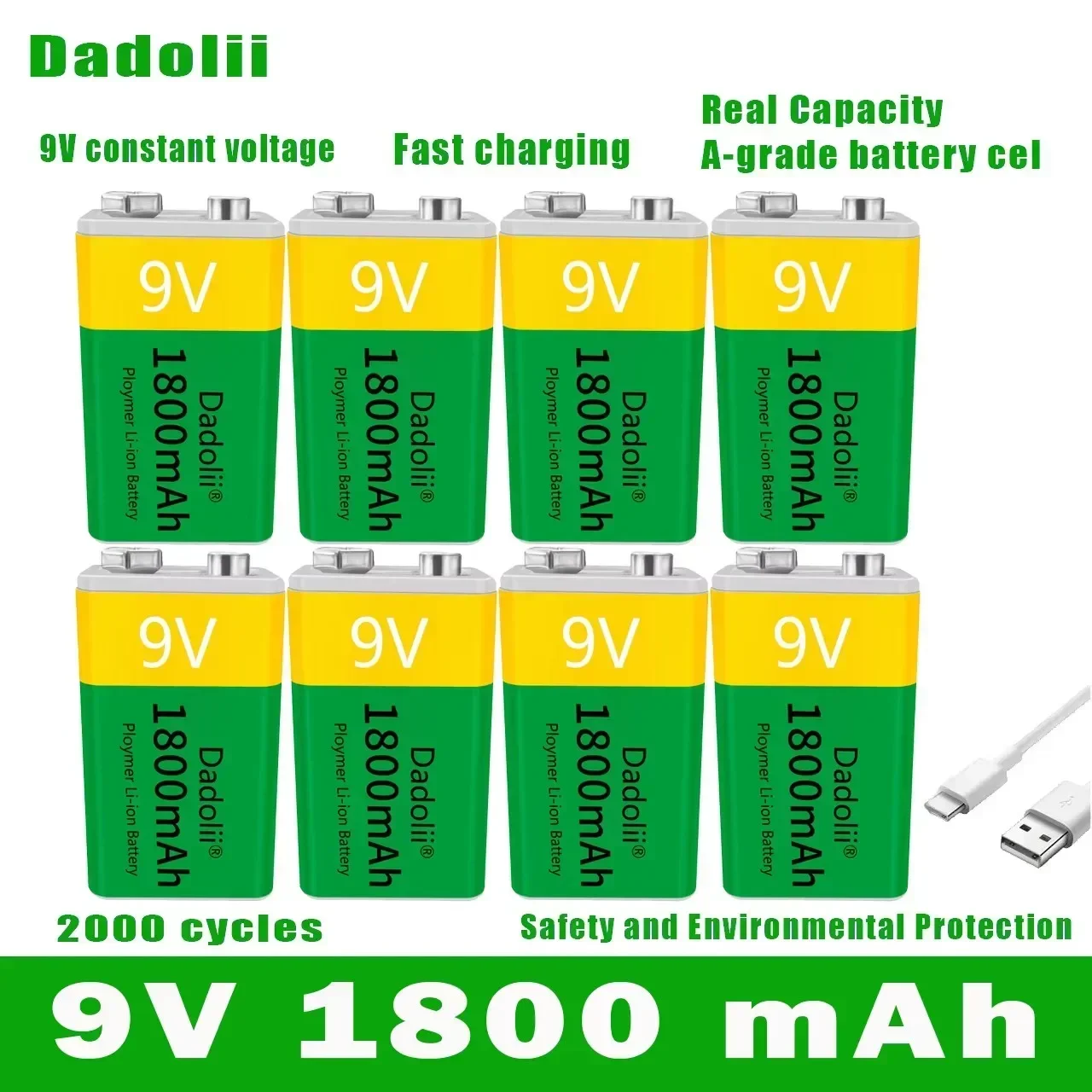 2024 9V 1800mAh li-ion Rechargeable battery Micro USB Batteries 9 v lithium for Multimeter Microphone Toy Remote Control KTV use