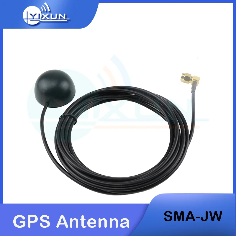 Universal GPS Antenna 1575.42MHz Round Ultra Small Satellite Positioning Antenna SMA Male Elbow RG174 3m cable