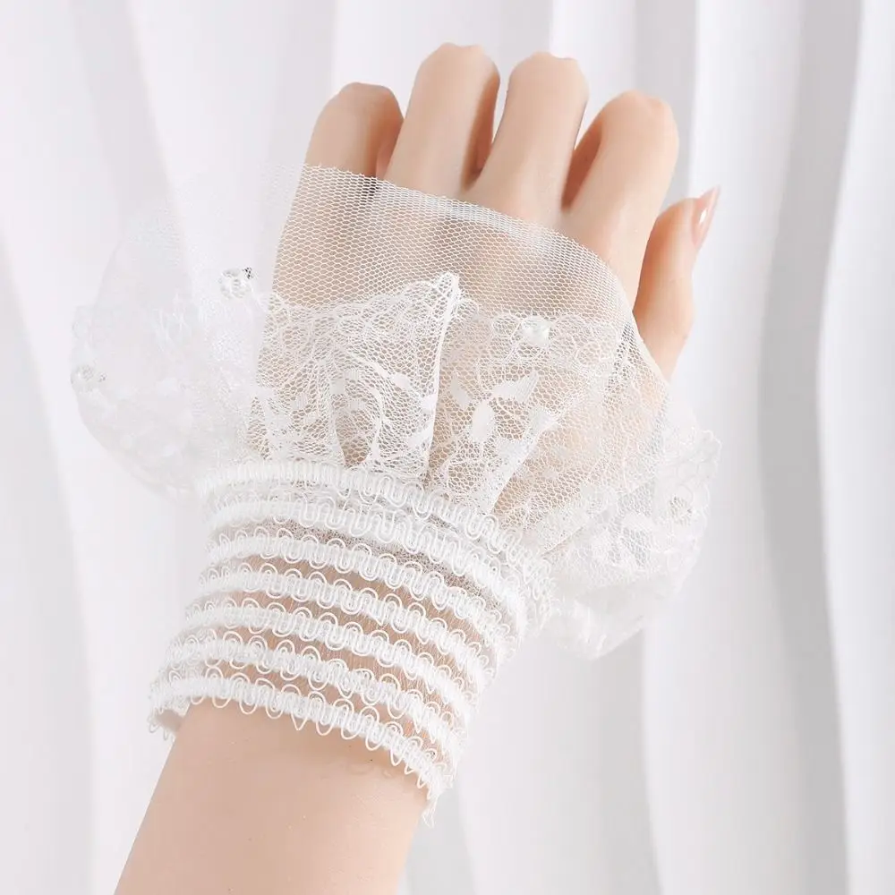 New Mesh Pearl Fake Cuff Detachable White Black Wrist Cuff Lace Cuff Nail Art Accessories
