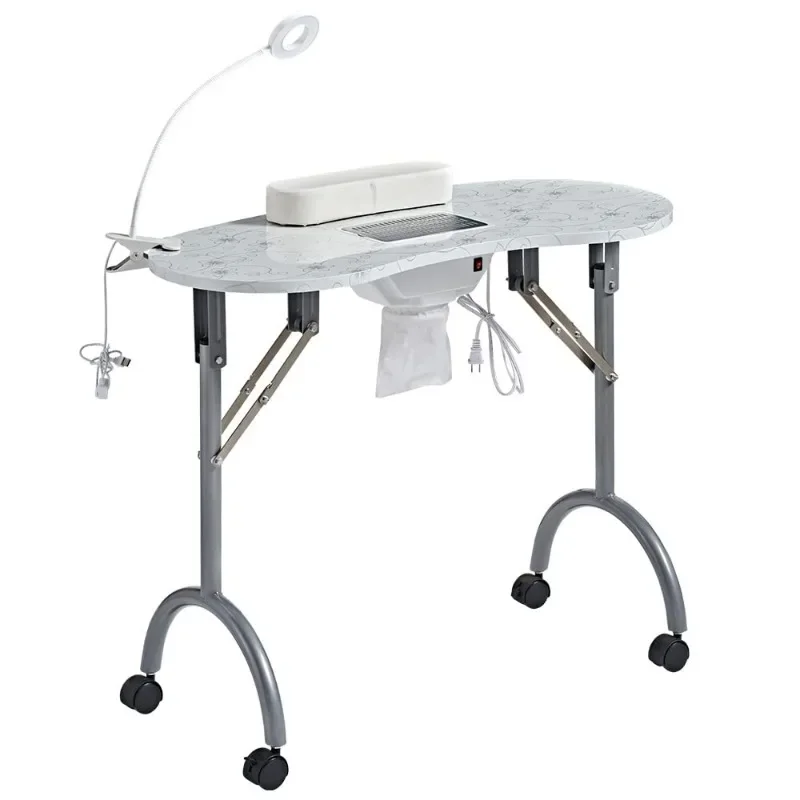 Nail Desk Portable Manicure Table, Professional Nail Table with USB-plug LED Table Lamp