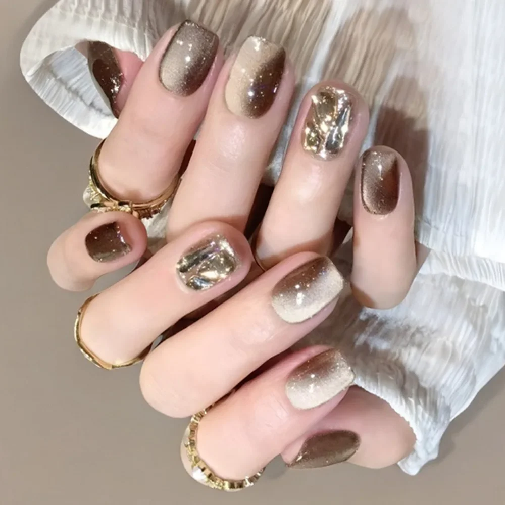 24Pcs Fog Blue Butterfly False Nails with Rhinestone Short Ballet Square Press on Nails Full Cover Nail Manicure Tool Nail Art