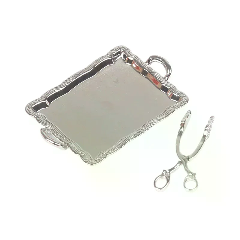 ถาดเค้กโลหะจิ๋วสำหรับบ้านตุ๊กตา 1:6 พร้อมคลิปหนีบขนมปัง จานของหวาน ของตกแต่งครัวจำลอง ของเล่น อุปกรณ์เสริมบ้านตุ๊กตา