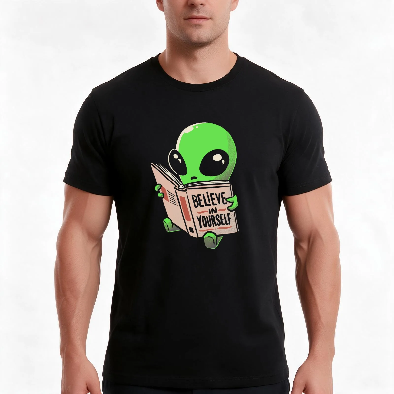 Believe in Yourself Funny Book Alien T-Shirt Summer Casual Cotton Tee, Unisex Men Women