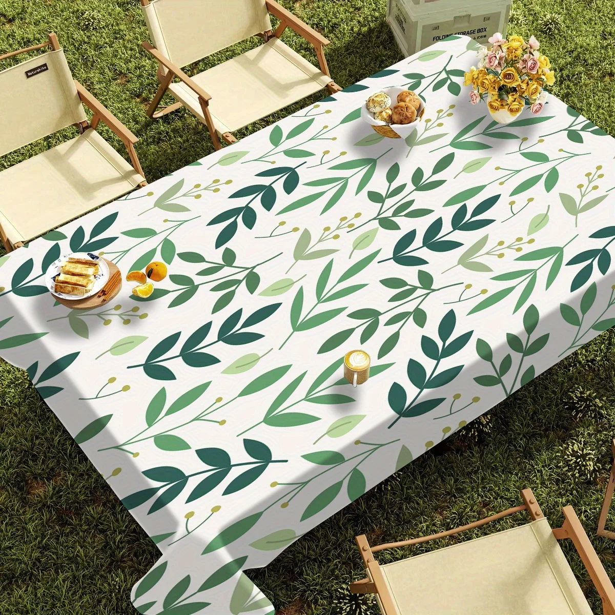 Botanical Leaf Pattern Rectangular Tablecloth, White Background Table Cover for Dinner Table, Home Decoration & Casual Gathering