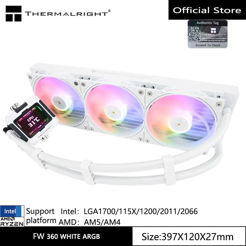 Thermalright FW 360 ARGB 올인원 수냉 라디에이터, 자기 회전 가능, 2.4 인치 LCD 디스플레이, 지지대 LGA1700, AM5, AM4