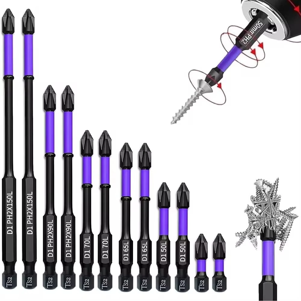 Magnetic Screwdriver Bits Non-slip Shockproof Phillips Impact Bits Hex Shank Alloy Steel Bits Suitable for Power Tools