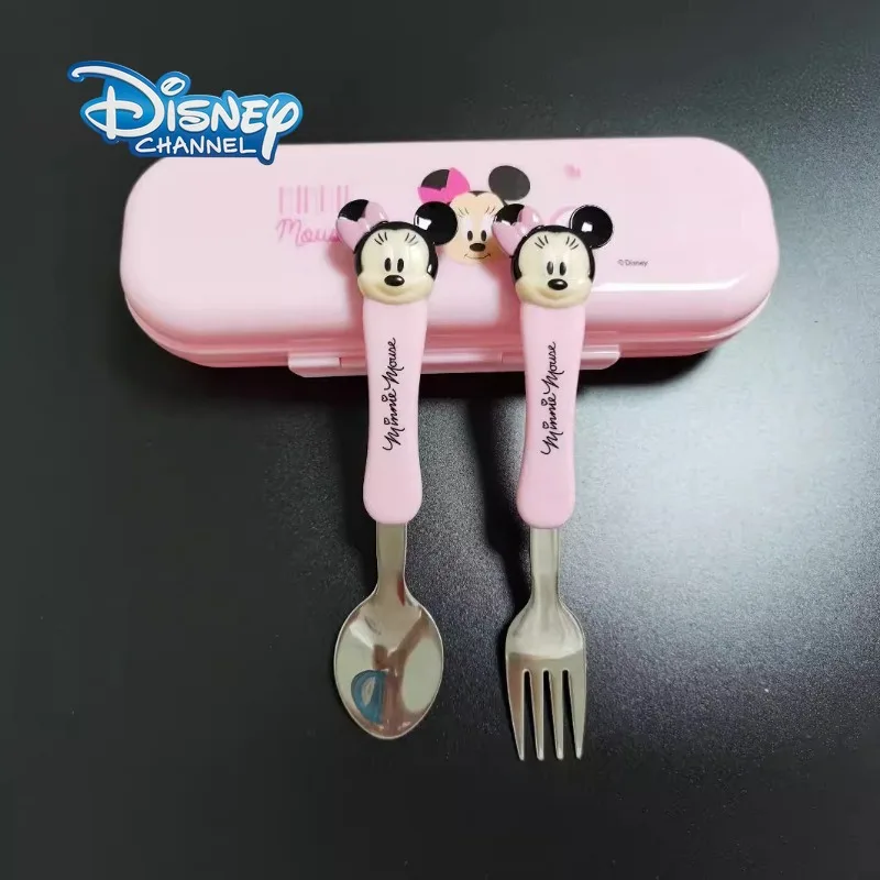Disney Kids Training Chopsticks Cute Minnie and Mickey Baby Tableware Cartoon Anime Spoon and Fork Set