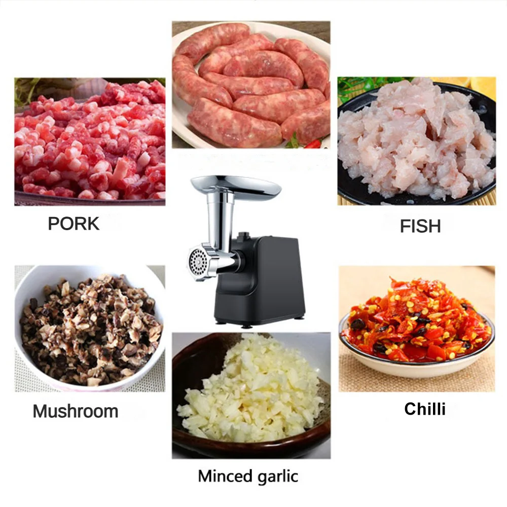 Electric Meat Grinder Sausage Maker with 3 Grinding Plates Food Pusher Meat Mincer Crusher Food Grinder Powerful Kitchen Blender