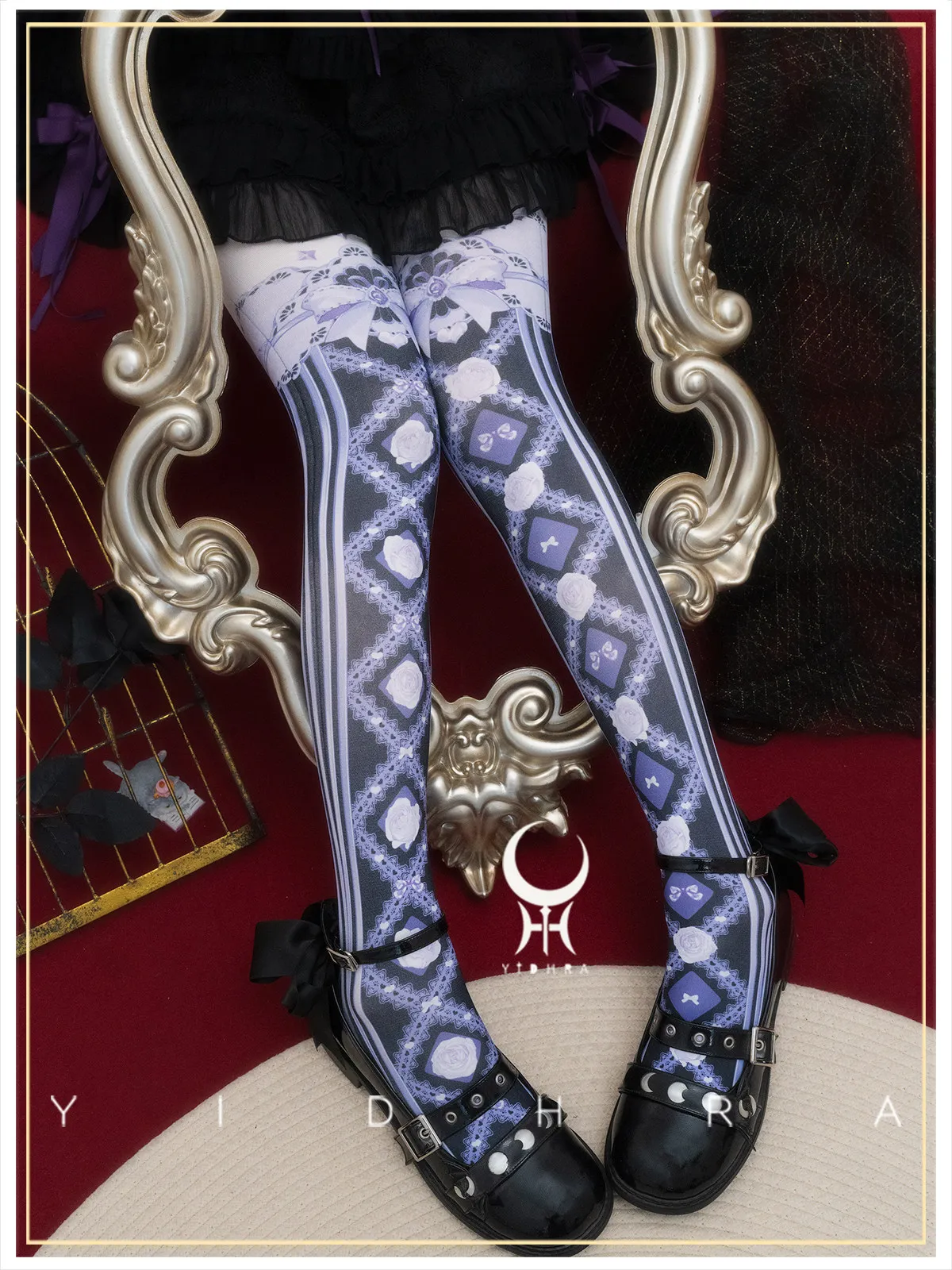 Sweet Lolita Printed Tights for Women Kawaii Gothic Floral Pattern Pantyhose Japanese Cosplay Sheer Full Length Hosiery Stocking