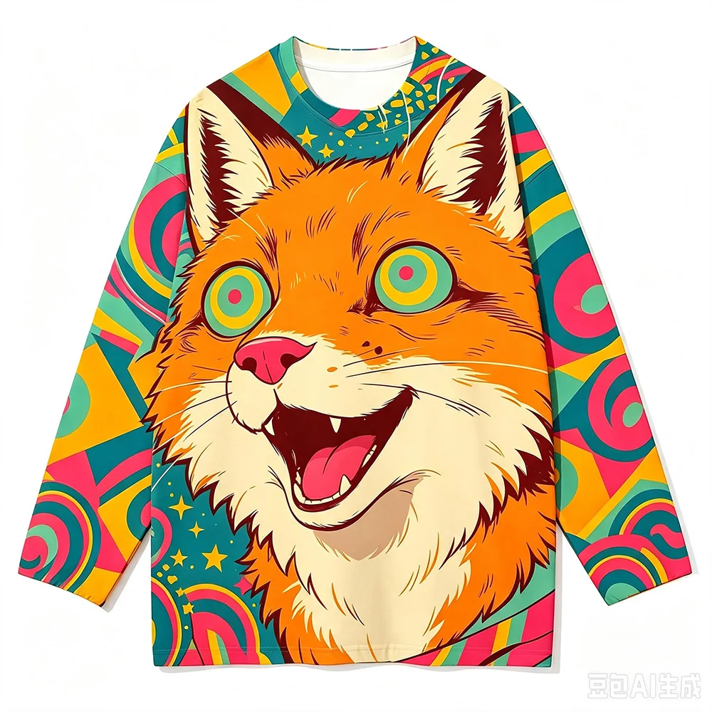 Latest Pop Art Style Men's Bright Color Matching Street Trend Long Sleeve Women's Sports and Leisure Daily Wearing T-shirt