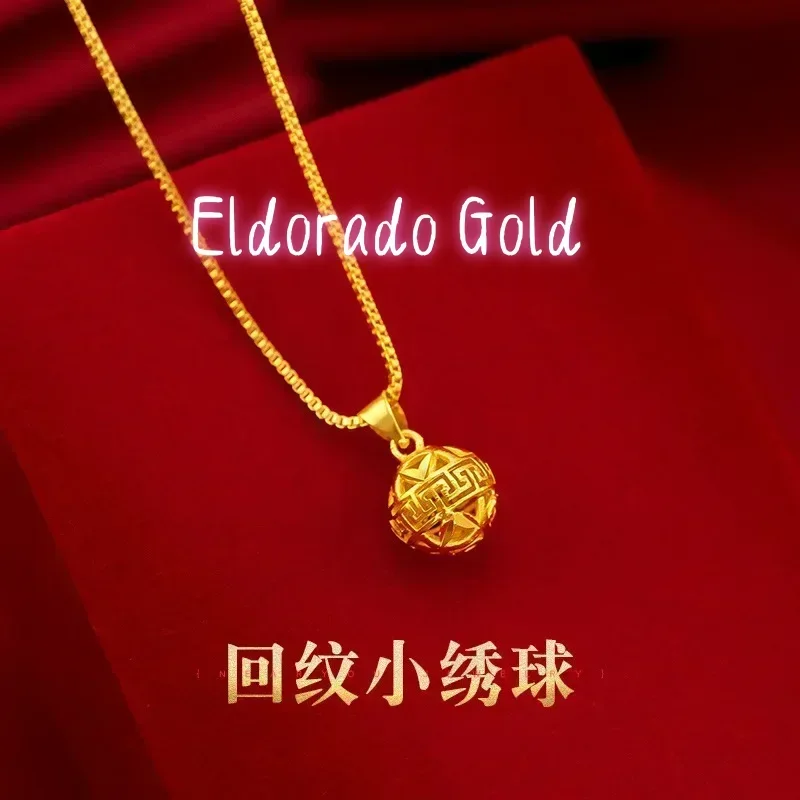 Eldorado Gold  9999 Real Gold 24K Gold Edition Paper Pattern Small Hydrangea Pendant Jewelry Women's Retro Ethnic Style Paper Pa
