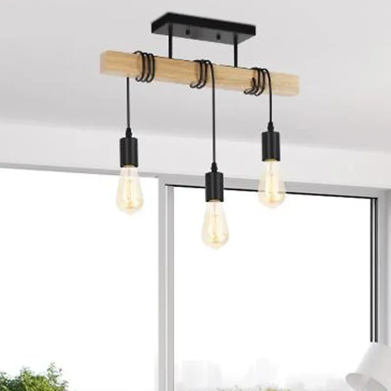 

3 Heads Wood Chandelier Light Modern Design Ceiling Solid Wooden Pendant Light for LivingRoom Restaurant Decorative Hanging Lamp