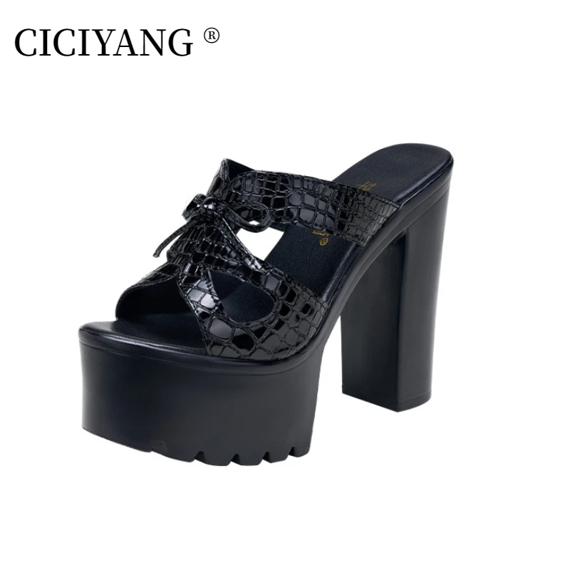 CICIYANG Women Super High Heel 14cm Chunky Platform Slippers 2024 New Outdoor Summer Shoes Ladies Plus-size Sandals Flip-flop 43