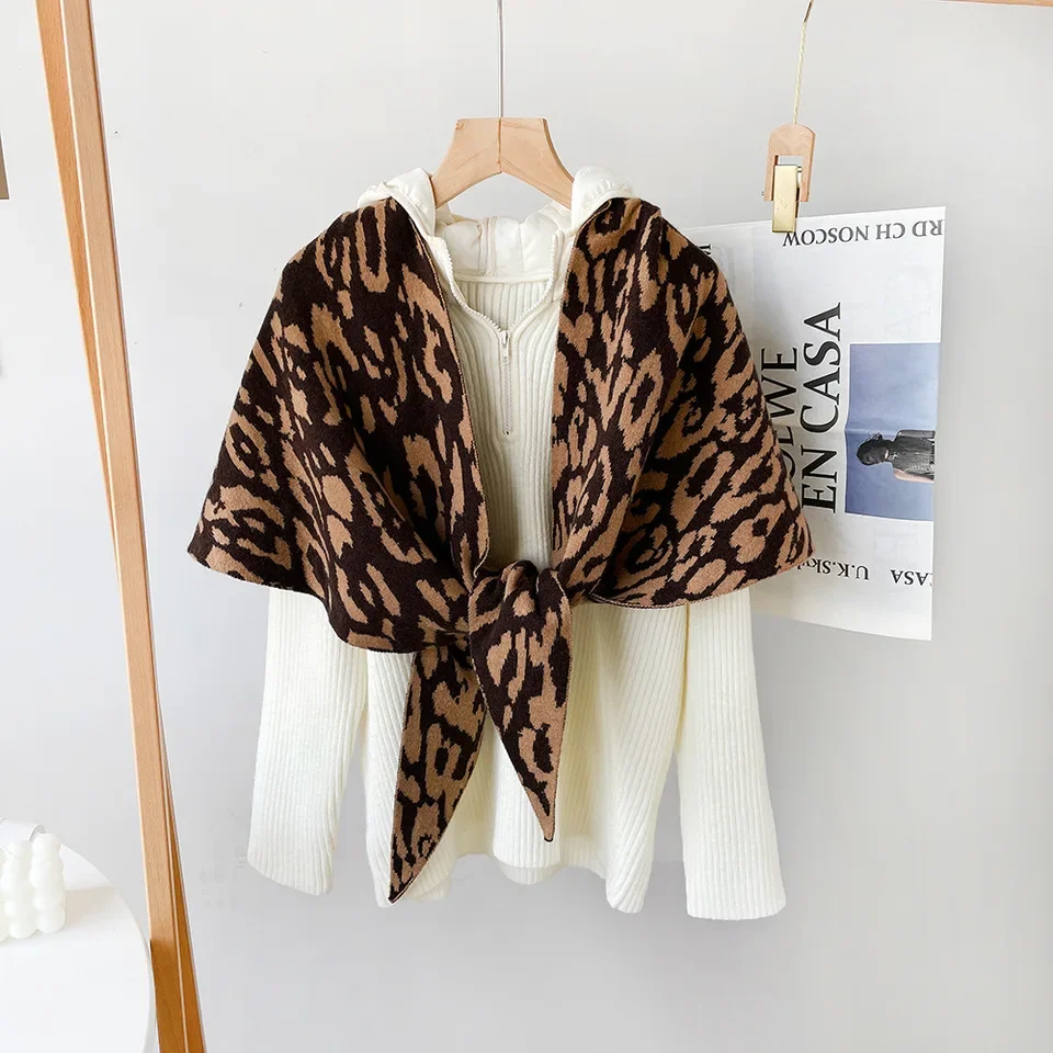 

2024 Women Soft Solid Knit Scarf Winter Warm Shawl and Wrap Bandana Leopard Print Triangle Scarf Thick Blanket Scarves