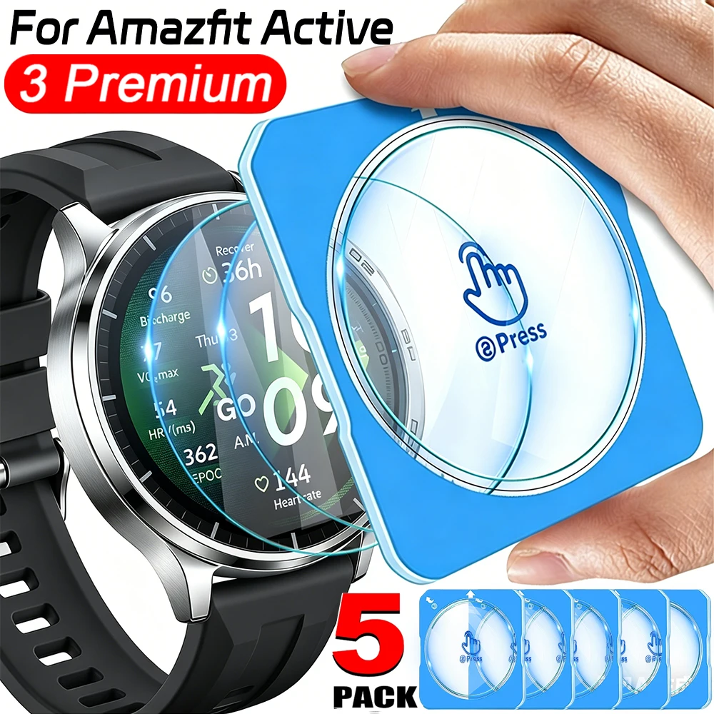 1-5 peças de vidro temperado para smartwatch amazfit active 3 premium, ferramenta de instalação fácil com um clique, filme protetor de tela hd anti-ar