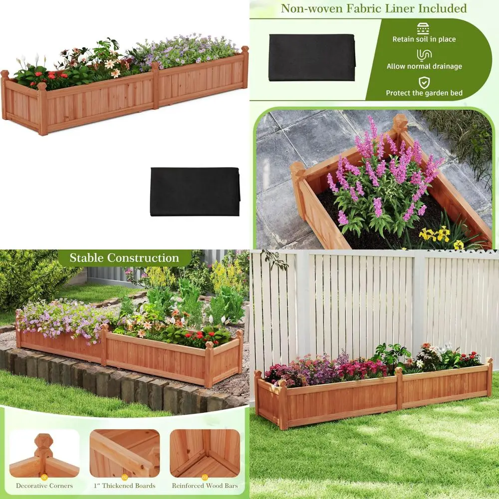 

Wooden Elevated Garden Bed with Drainage for Outdoor Flowers, Vegetables, Herbs, and Fruits