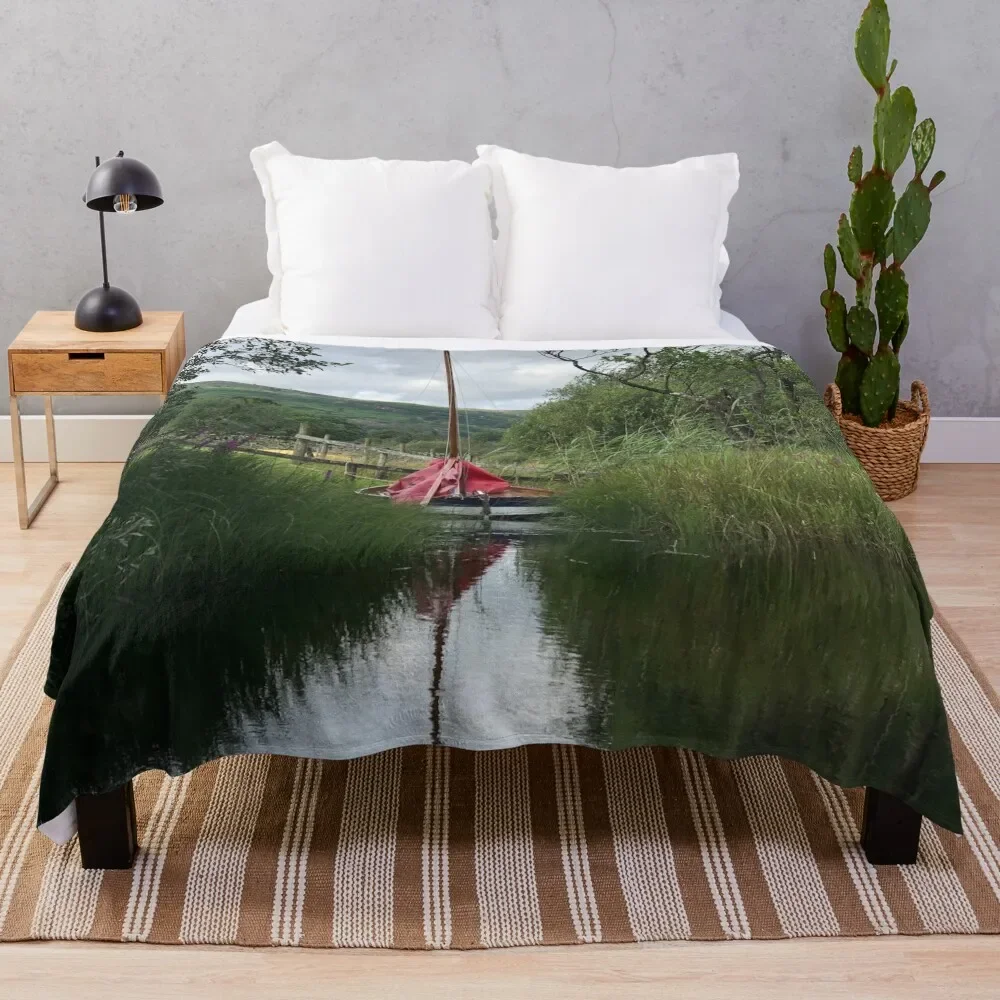 Mirror Dinghy in the lake with a reflection Throw Blanket manga Travel cosplay anime Blankets