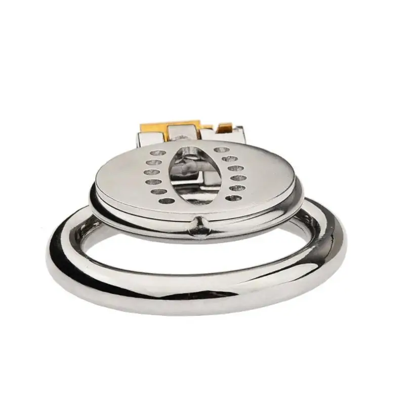 Flat Chastity Lock Stainless Steel Male Erotic Round Hole SM Bondage Sex Hypocrite CB Abstinence Toys18+ Hollow Penis Cage Adult