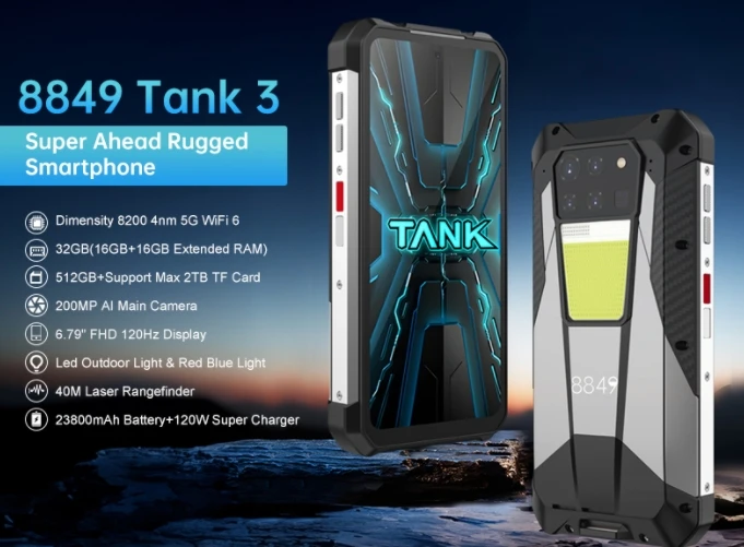 8849 TANK 3, CPU Dimensity 8200 120Hz 6.79-inch, 23800mAh 6.79-inch large screen  three proof smartphone, 16GB RAM, 512GB ROM