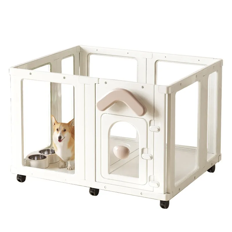 

Transparent Pet Playpen with Wheels Portable Dog Cage Indoor Puppy Fence Crate Small Medium Dog Movable House Fences Easy Clean