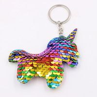 1PCS Dolphin Star Unicorn animal Keychain Glitter Pompom Sequins Key Chain Gifts for Women Car Bag Accessories Key Ring Jewelry