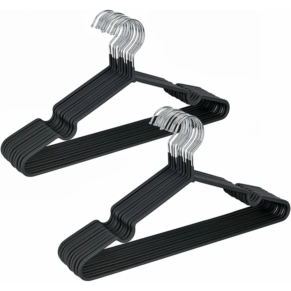 

20 Pack 16" Non-Slip Rubber Coated Metal Suit Coat Hangers, Heavy Duty Clothes Hanger with Chrome and Black Friction, Metal Shi