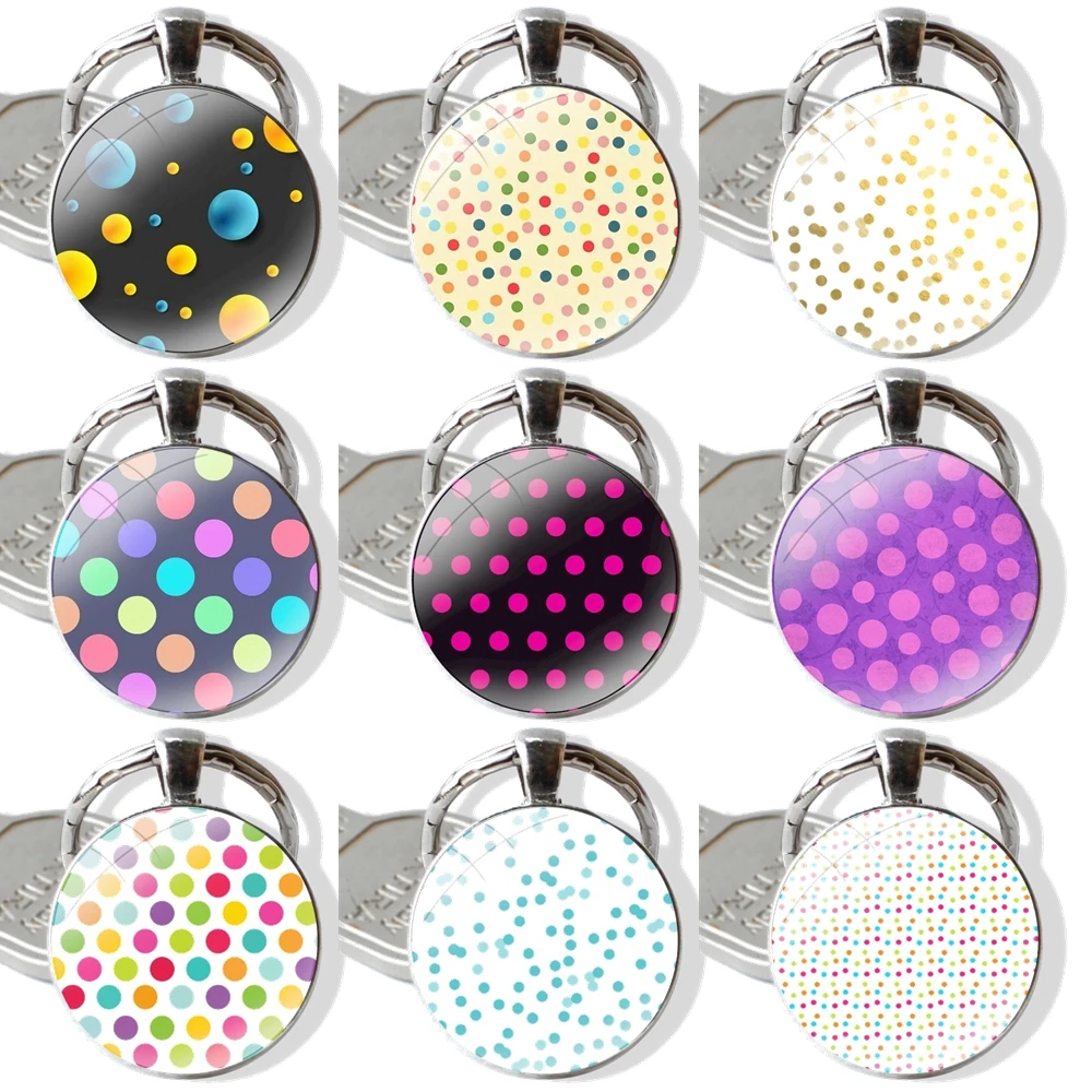 Keychain Handmade Glass Cabochon Key Ring Holder Pendant Key Chains Polka Dots Art