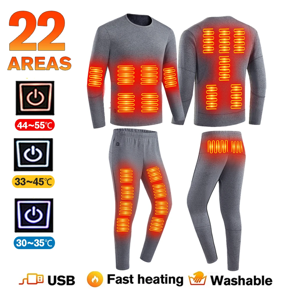 

Heated Thermal Underwear Skiwear Heating Underwear Suit Women Fleece Warm Top Pants USB Electric Heating Clothes Winter Men