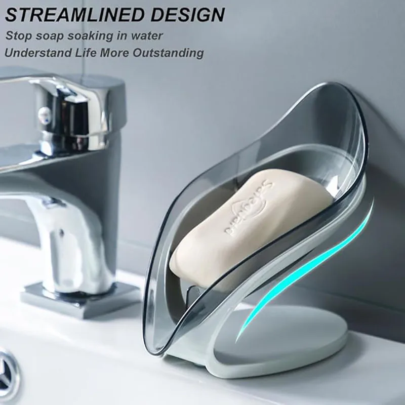 Bathroom Soap Holder Leaf Shape Soap Kitchen Sponge Holder with Drain Portable Leaf Shape Toilet Laundry Soap Case Accessorie