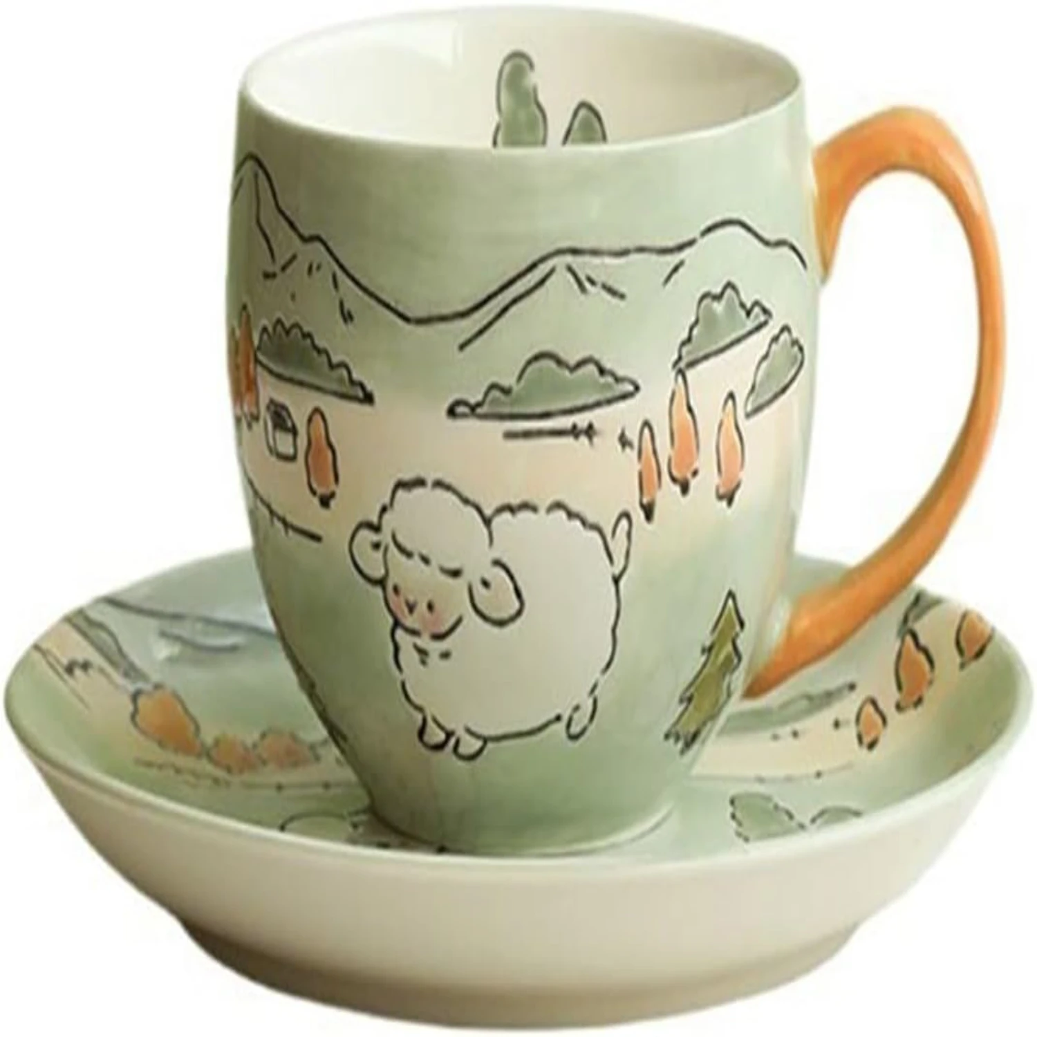 

Stylish and Elegant Hand-painted Underglaze Ceramic Tea Cups - Exquisite and Beautiful Hanging Ear Afternoon Tea Cup and Saucer