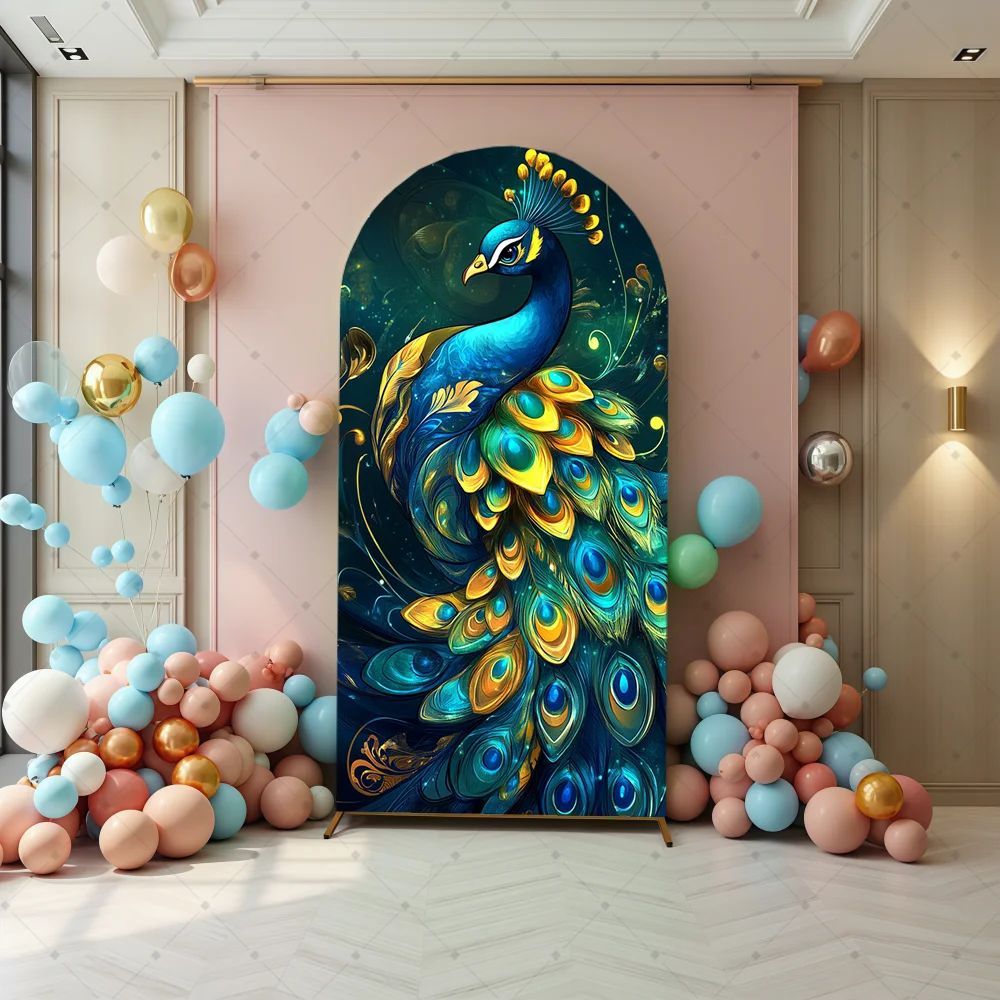 Indian Yashoda and Krishna theme Birthday Arch Backdrop Cover Peacock Party Supplies Baby Shower Arched Wall Panels Banner