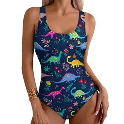 Cute Dinosaur Print Swimsuit Colorful Animal Push Up Swimwear One Piece Holiday Rave Bathing Suits Swimsuits Sexy Beach Wear