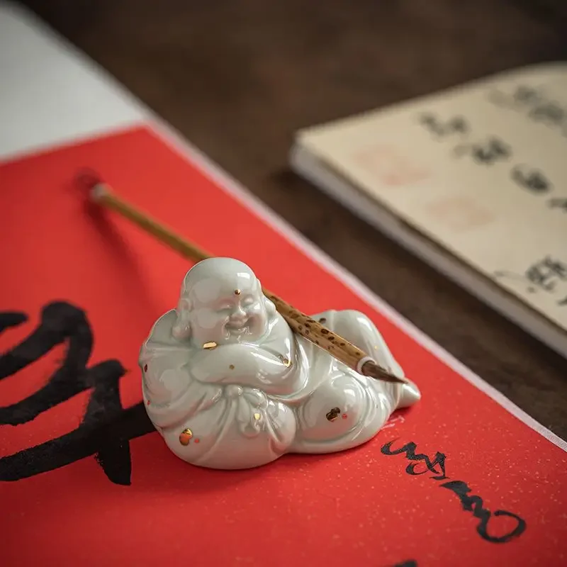Ceramic Maitreya Buddha Statue Laughing Figurine for Home Living Room Entrance Table Decor Feng Shui Ornament Gift