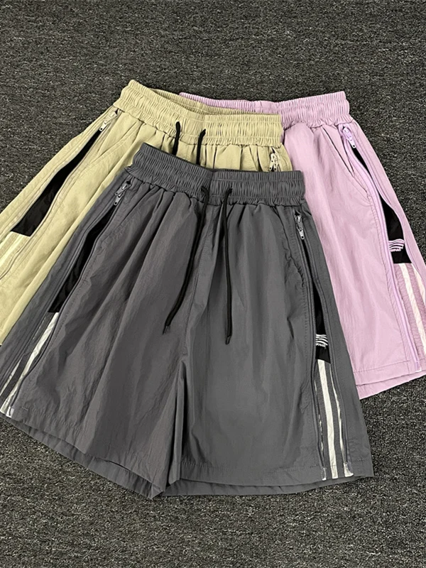 

American Retro Leisure Sport orts Men Women Qui Dry Breathable Side Zip Chain Pattern Casual Pants Straight Leg Fit