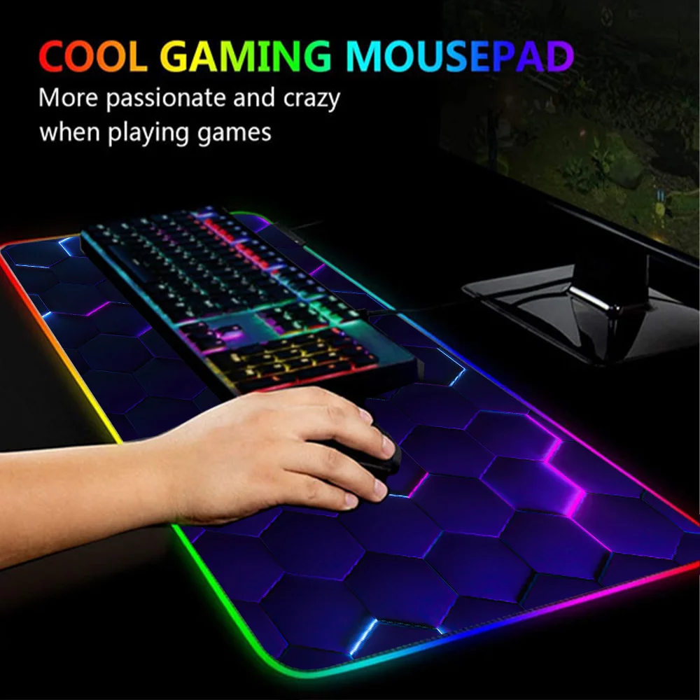 Imagem -02 - Grande Led Gaming Mouse Pad com Backlight 3d Honeycomb Mat Teclado pc Acessórios Gamer Room Decoração Rgb 900x400