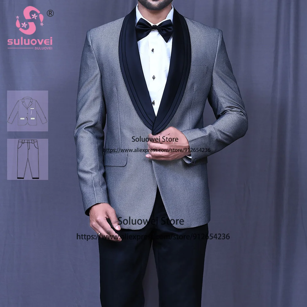

High Quality Suits For Men Slim Fit Comfortable Breathable 2 Piece Jacket Pants Set Formal Grooms Wedding Banquet Tuxedos Blazer