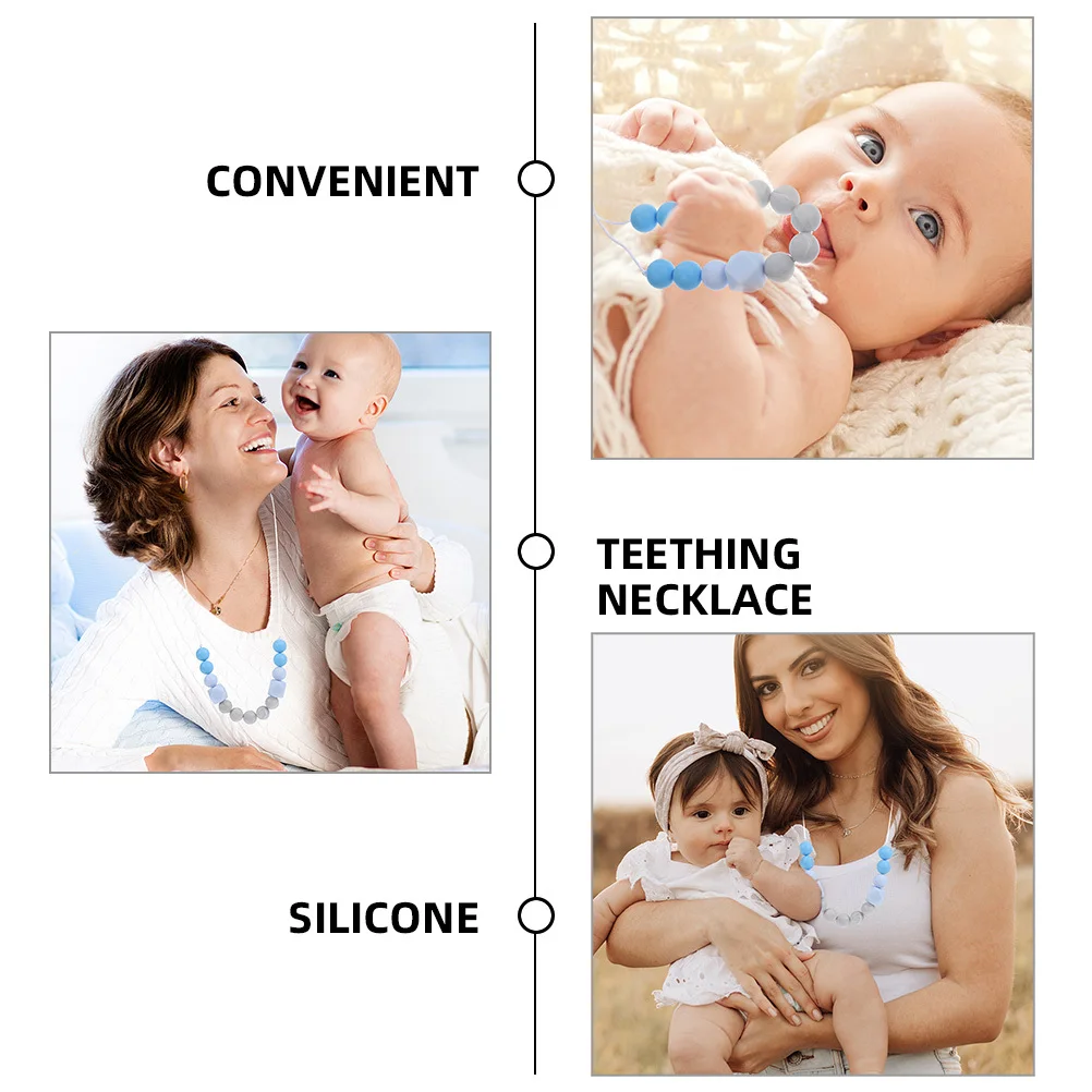 2Pcs Silicone Teething Necklaces Color Block Design Soft Safe for Baby Teething Infant Nursing Necklace for Moms